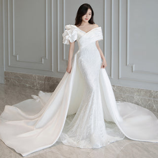 Satin Detachable Train Lace Wedding Dresses & Bridal Gowns