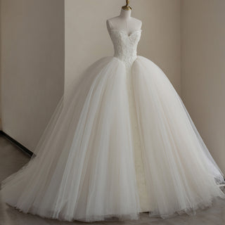 Strapless Wedding Dress Long Sweetheart Tulle Bridal Gown