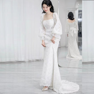 Long Sleeve White Mermaid Wedding Dress