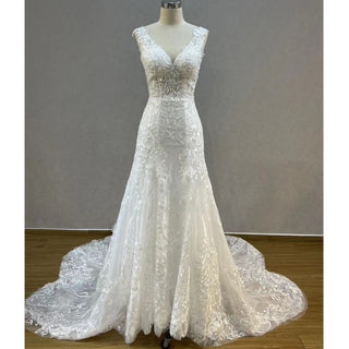Glamorous Cap Sleeve Mermaid Bridal Gowns Lace Appliqued