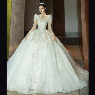 Lantern Sleeve Lace Wedding Dress
