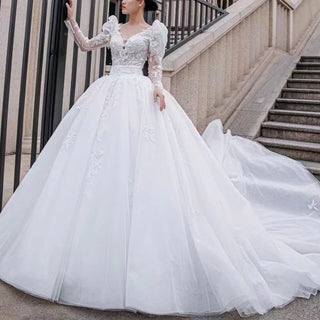 Sheer Puffy Sleeve Wedding Dresses Bridal Gowns