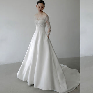 Simple Satin Wedding Dresses with Sleeves