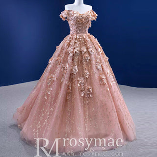 Gorgeous Pink Wedding Dress Ball Gown with Off-The-Shoulder