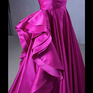 Quinceanera Gown Ruffle Long Evening Party Dress with Asymmetrical Neck