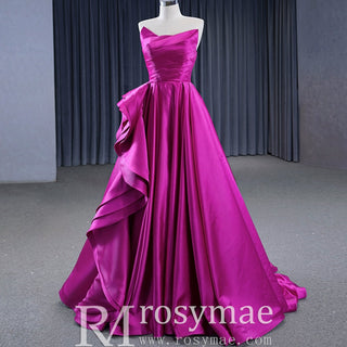 Quinceanera Gown Ruffle Long Evening Party Dress with Asymmetrical Neck