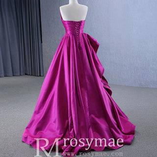 Quinceanera Gown Ruffle Long Evening Party Dress with Asymmetrical Neck