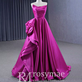 Quinceanera Gown Ruffle Long Evening Party Dress with Asymmetrical Neck