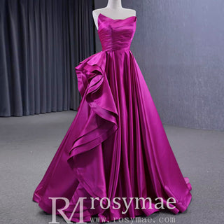 Quinceanera Gown Ruffle Long Evening Party Dress with Asymmetrical Neck