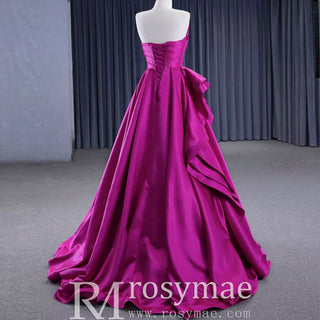 Quinceanera Gown Ruffle Long Evening Party Dress with Asymmetrical Neck