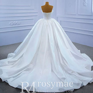 Ruched Satin Strapless Puffy Wedding Dress Luxury Bridal Gowns