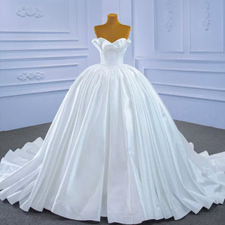 Ruched Satin Strapless Puffy Wedding Dress Luxury Bridal Gowns