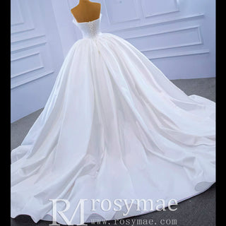 Ruched Satin Strapless Puffy Wedding Dress Luxury Bridal Gowns