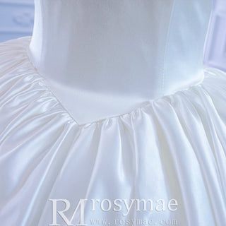 Ruched Satin Strapless Puffy Wedding Dress Luxury Bridal Gowns