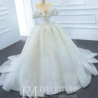 Popular Off the Shoulder Lace Ball Gown Wedding Dress