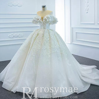 Popular Off the Shoulder Lace Ball Gown Wedding Dress