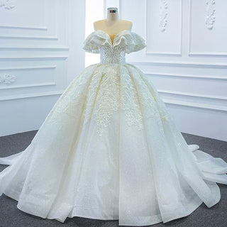 Popular Off the Shoulder Lace Ball Gown Wedding Dress