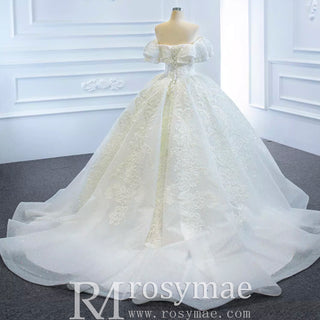 Popular Off the Shoulder Lace Ball Gown Wedding Dress