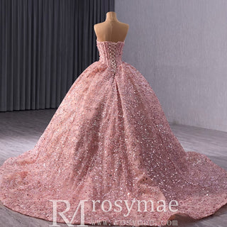 Sparkly Sequin Lace Puffy Skirt Quinceanera Dress with Sweetheart Neck