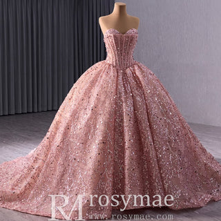 Sparkly Sequin Lace Puffy Skirt Quinceanera Dress with Sweetheart Neck