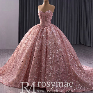 Sparkly Sequin Lace Puffy Skirt Quinceanera Dress with Sweetheart Neck