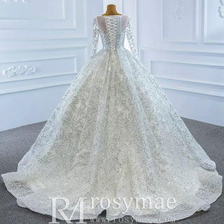 Fully Beaded Scoop Ball Gown Wedding Dress Long Sleeve Bridal Gown