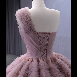 One Shoulder Ruffle Ball Gown Luxury Princess Quinceanera Dress