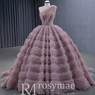 One Shoulder Ruffle Ball Gown Luxury Princess Quinceanera Dress