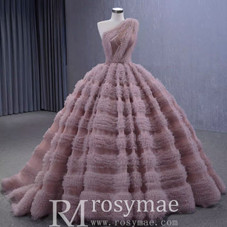 One Shoulder Ruffle Ball Gown Luxury Princess Quinceanera Dress