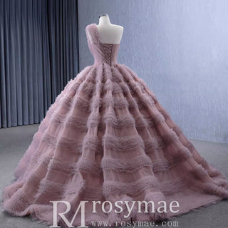 One Shoulder Ruffle Ball Gown Luxury Princess Quinceanera Dress