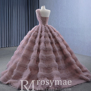 One Shoulder Ruffle Ball Gown Luxury Princess Quinceanera Dress