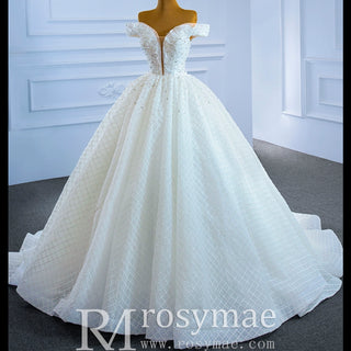 Ball Gown Off the Shoulder Wedding Gown Beaded Pearl Wedding Dress