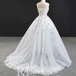 Strapless Beaded Star Wedding Dress Sheer A-line Bridal Gown