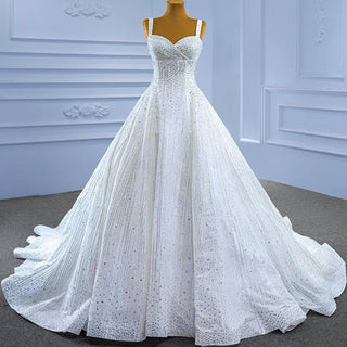 Heavy Beading Luxury Puffy Wedding Dress with Wide Straps