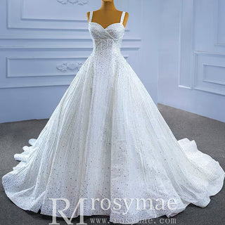 Heavy Beading Luxury Puffy Wedding Dress with Wide Straps