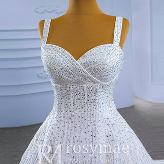 Heavy Beading Luxury Puffy Wedding Dress with Wide Straps