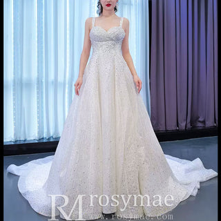 Heavy Beading Luxury Puffy Wedding Dress with Wide Straps