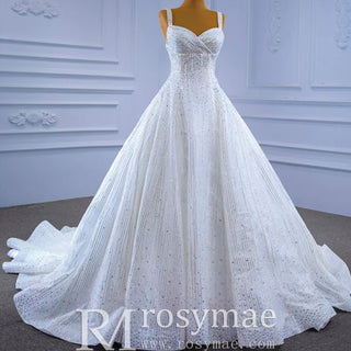 Heavy Beading Luxury Puffy Wedding Dress with Wide Straps