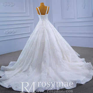 Heavy Beading Luxury Puffy Wedding Dress with Wide Straps