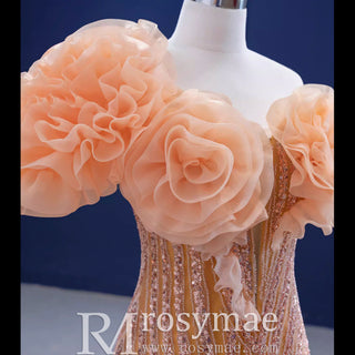 Orange Trumpet Sequins Beading Prom Dress Evening Gown