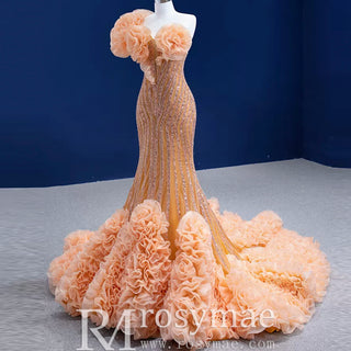 Orange Trumpet Sequins Beading Prom Dress Evening Gown