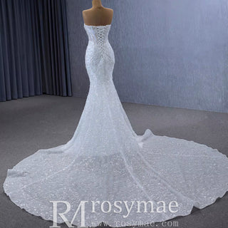Robe de mariée évasée haut de gamme scintillante avec corsage transparent