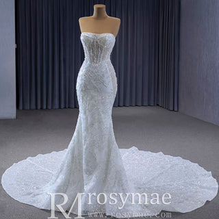 Sparkly High-end Fit and Flare Wedding Dress with Sheer Bodice