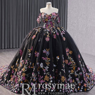 High-end Vintage Black Handmade Sequins Lace Quinceanera Dress