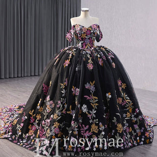 High-end Vintage Black Handmade Sequins Lace Quinceanera Dress