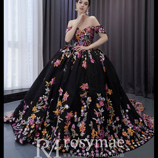 High-end Vintage Black Handmade Sequins Lace Quinceanera Dress