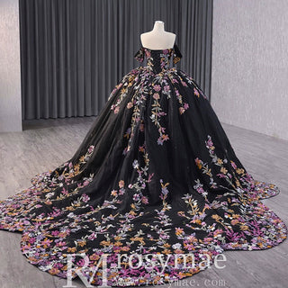 High-end Vintage Black Handmade Sequins Lace Quinceanera Dress