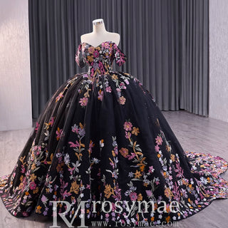 High-end Vintage Black Handmade Sequins Lace Quinceanera Dress