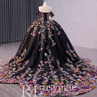 High-end Vintage Black Handmade Sequins Lace Quinceanera Dress