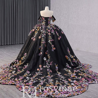 High-end Vintage Black Handmade Sequins Lace Quinceanera Dress